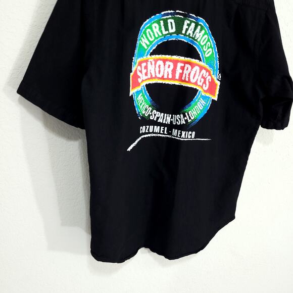 Senor Frogs Mens Shirt Size Medium Black Button Front Short Sleeves Cott… - Picture 14 of 14